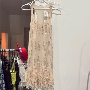 Kimchi Blue Cream Sequin Fringe Mini Dress